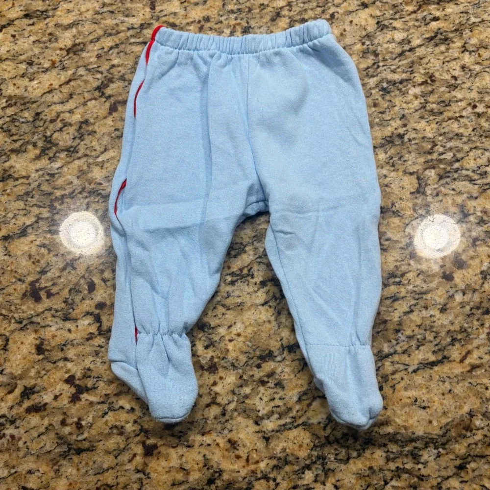 Vintage BabyGro Blue Footed Pants Red Stripe 3-6 Months Made in USA Boy